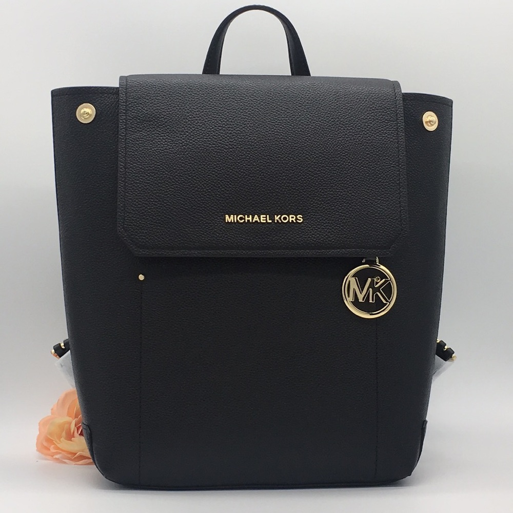 MICHAEL KORS HAYES MEDIUM BACKPACK BLACK LEATHER - Picture 3 of 16